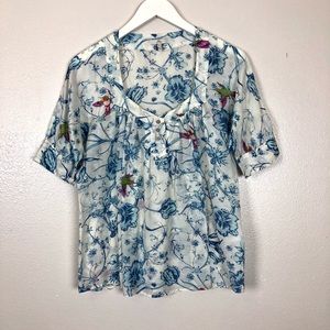 Joie | Silk Blend Hummingbird Blouse | M **Flaw**